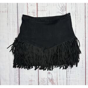 Savanna Jane Black Fringe Skirt Women's Size Small Faux Suede Classic Comfort